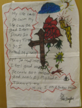 Example of a pillowcase drawn by a client for the Pillows of Unrest project
